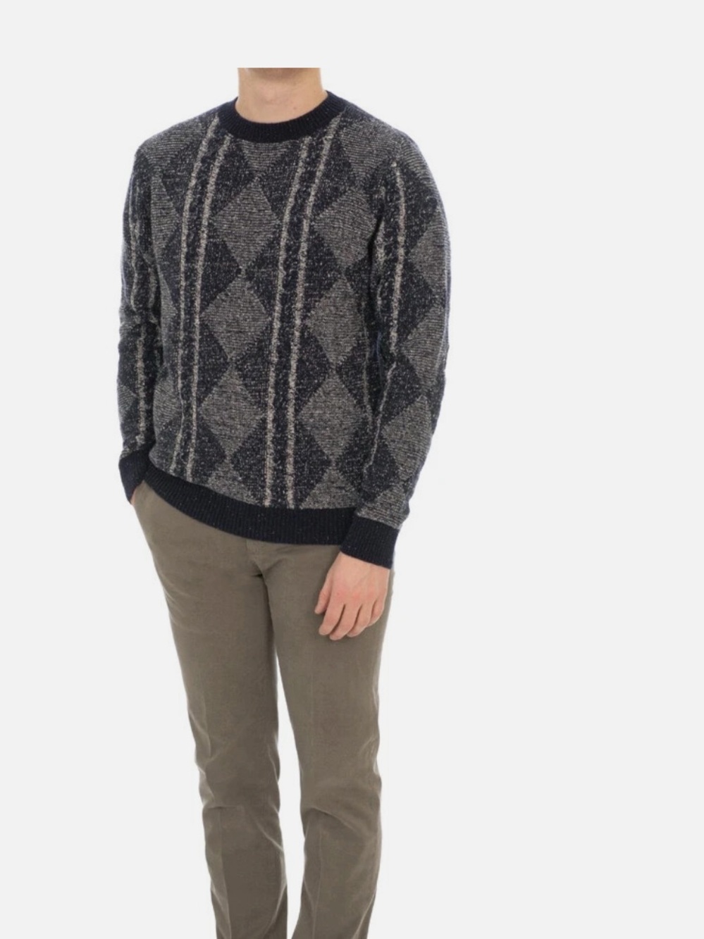 Men's A.P.C Rue Madame Paris Navy Diamond Pattern Exeter Wool Blend Sweater, Med